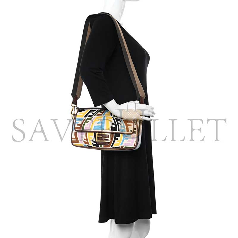 F**di x sara coleman multicolor ff fish eye embroidered baguette bag (28*14*6cm)
